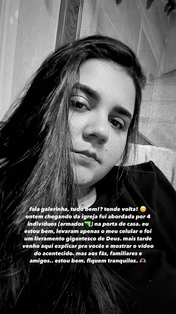 Yasmin Santos relata assalto na frente de casa: ‘Puxaram meu cabelo, apontaram a arma na minha cabeça